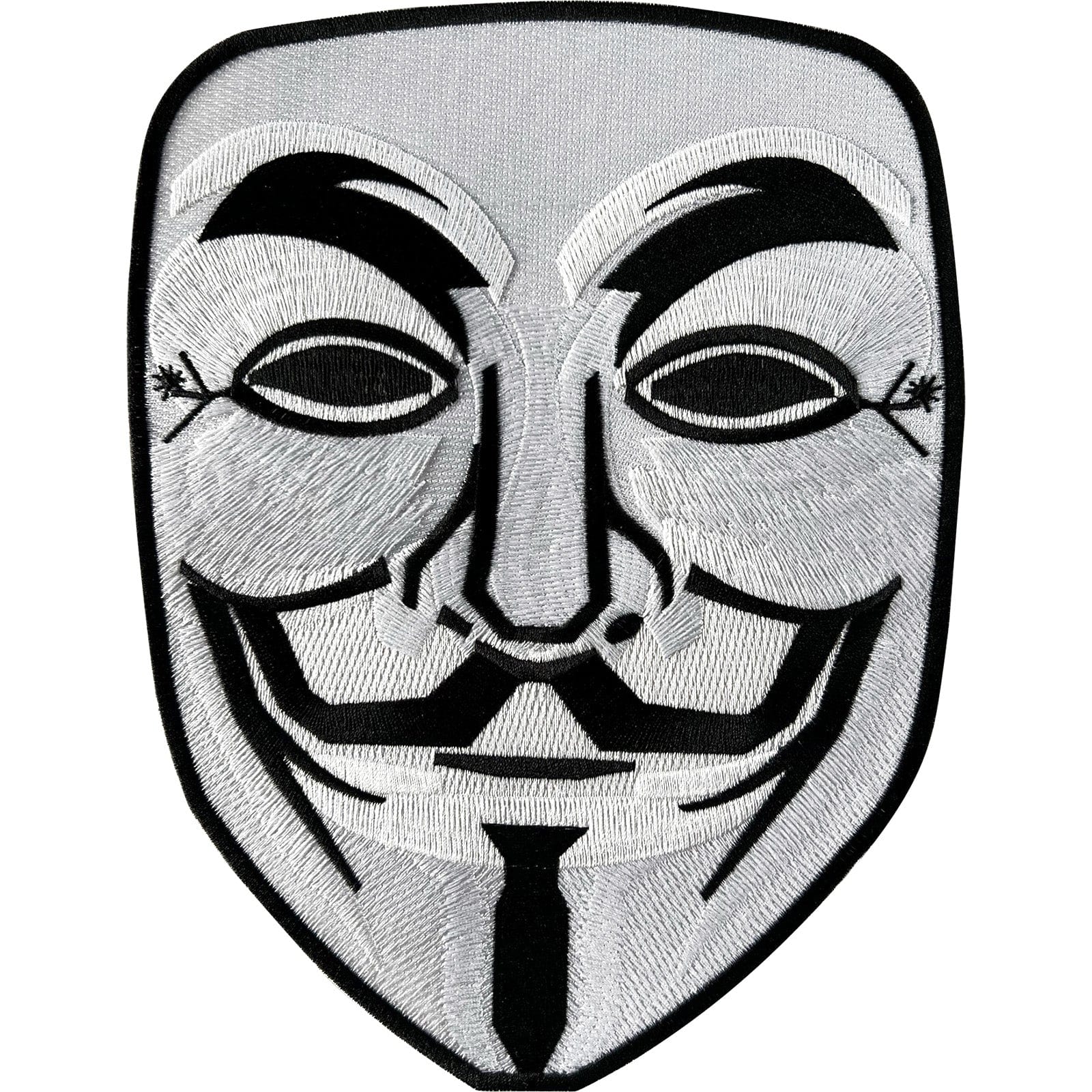 Large Iron On Embroidered Patch Anonymous Guy Fawkes V for Vendetta Face Mask