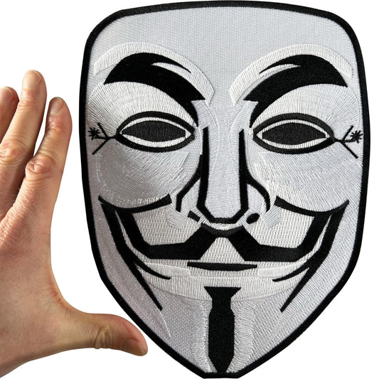 Large Iron On Embroidered Patch Anonymous Guy Fawkes V for Vendetta Face Mask