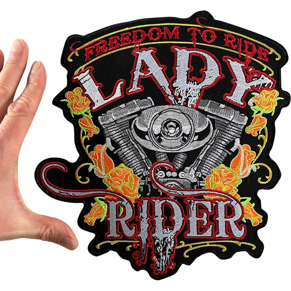Large Lady Rider Iron Sew On Patch Motorcycle Jacket Shirt Big Embroidered Badge