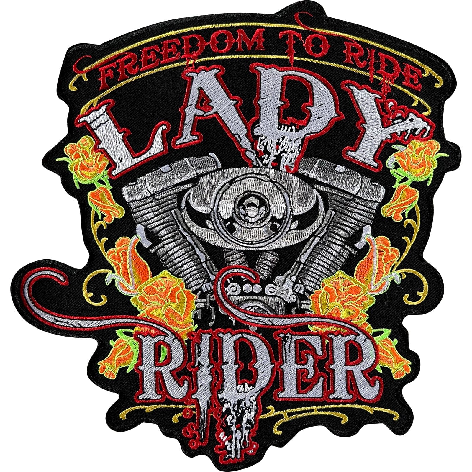 Large Lady Rider Iron Sew On Patch Motorcycle Jacket Shirt Big Embroidered Badge