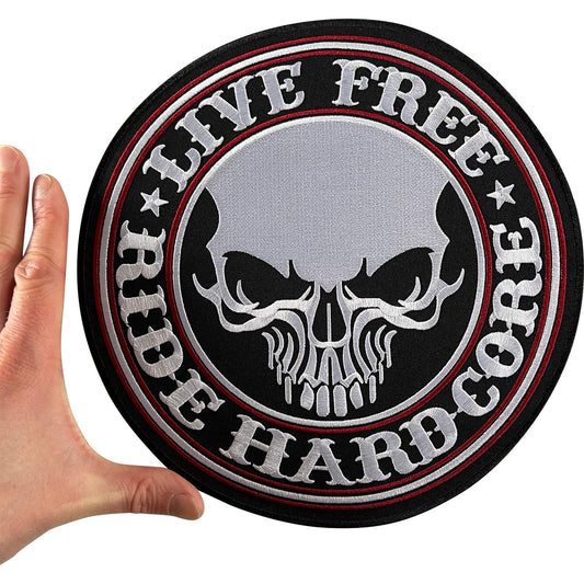 Large Live Free Ride Hardcore Embroidered Patch Iron Sew On Jacket Biker Badge