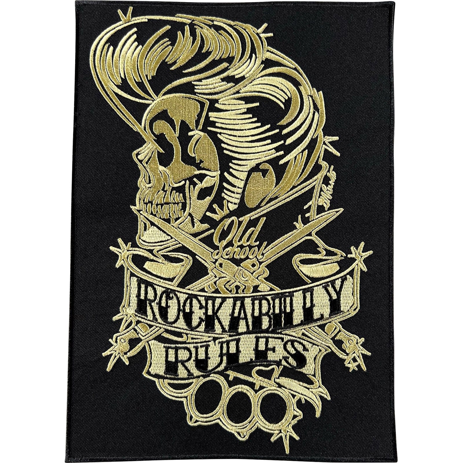 Large Rockabilly Rules Old School Patch Iron On Big Rock Music Embroidered Badge