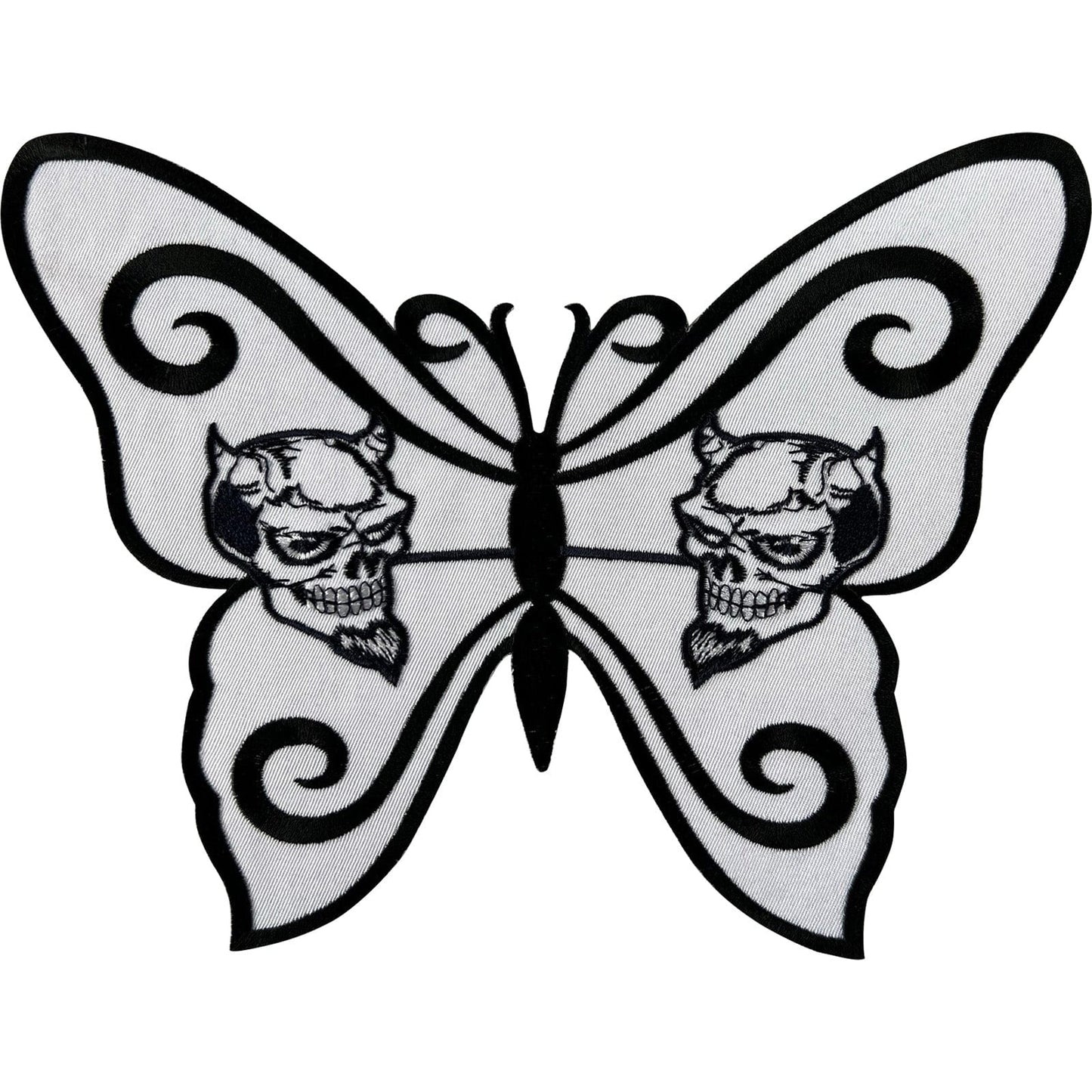 Large Skull Devil White Butterfly Patch Iron Sew On Cloth Big Embroidered Badge
