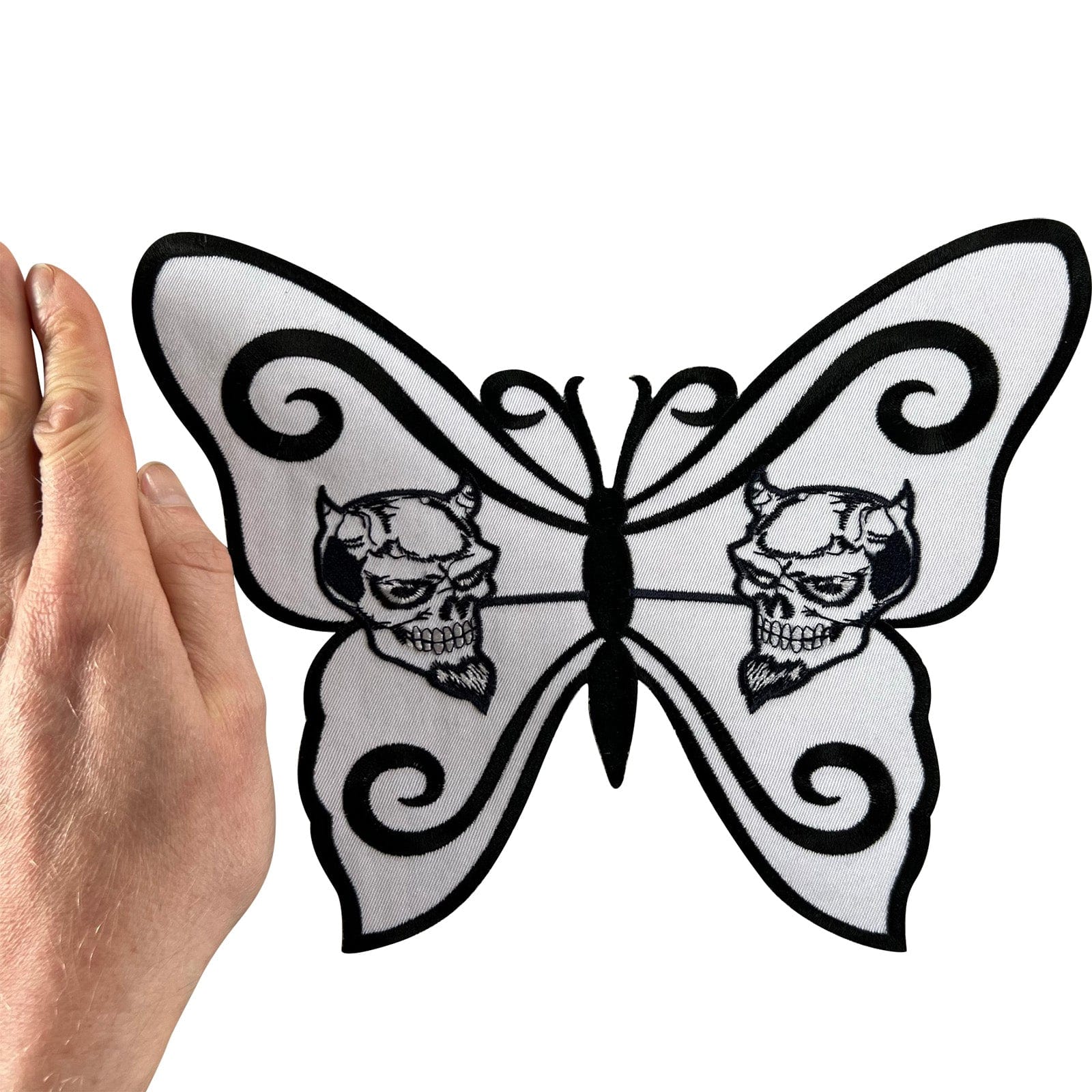 Large Skull Devil White Butterfly Patch Iron Sew On Cloth Big Embroidered Badge