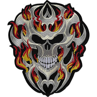 Large Skull Fire Flames Patch Iron Sew On T Shirt Jacket Big Embroidered Badge