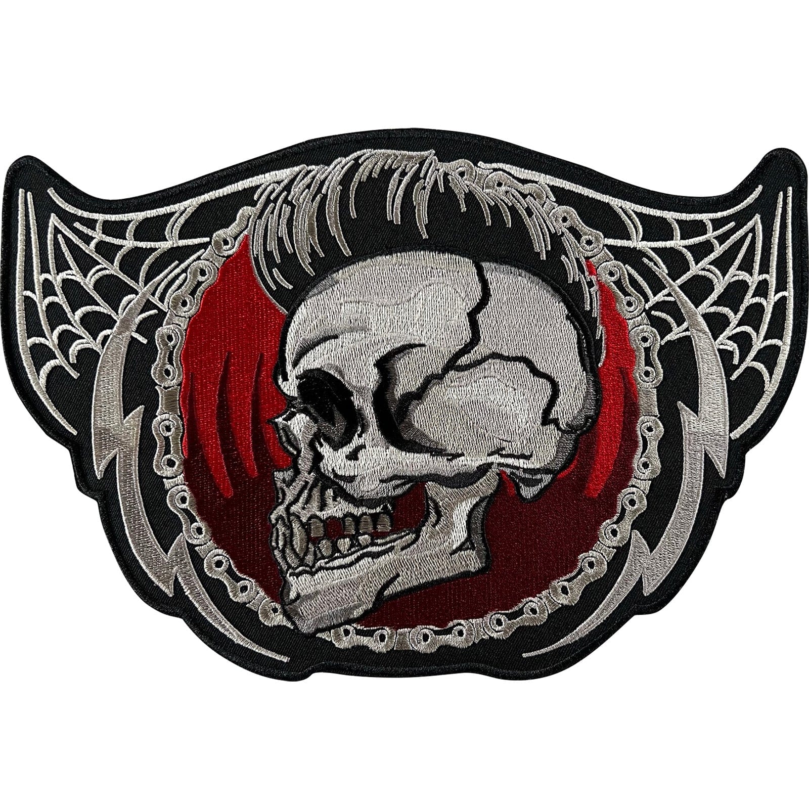 Large Skull Spider Web Chain Patch Iron Sew On Clothes Gothic Embroidered Badge