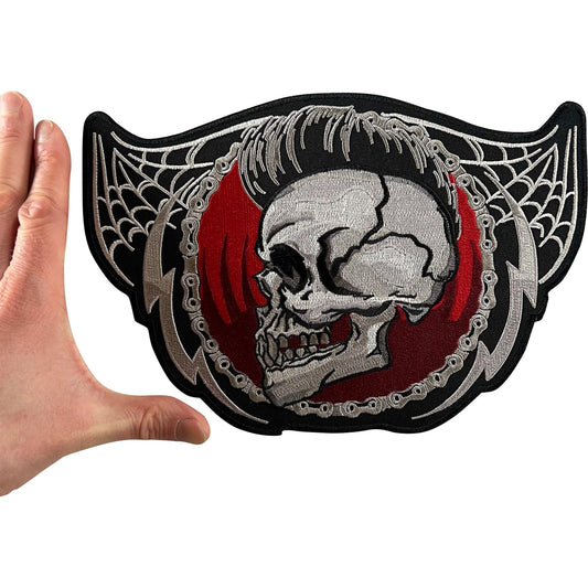 Large Skull Spider Web Chain Patch Iron Sew On Clothes Gothic Embroidered Badge