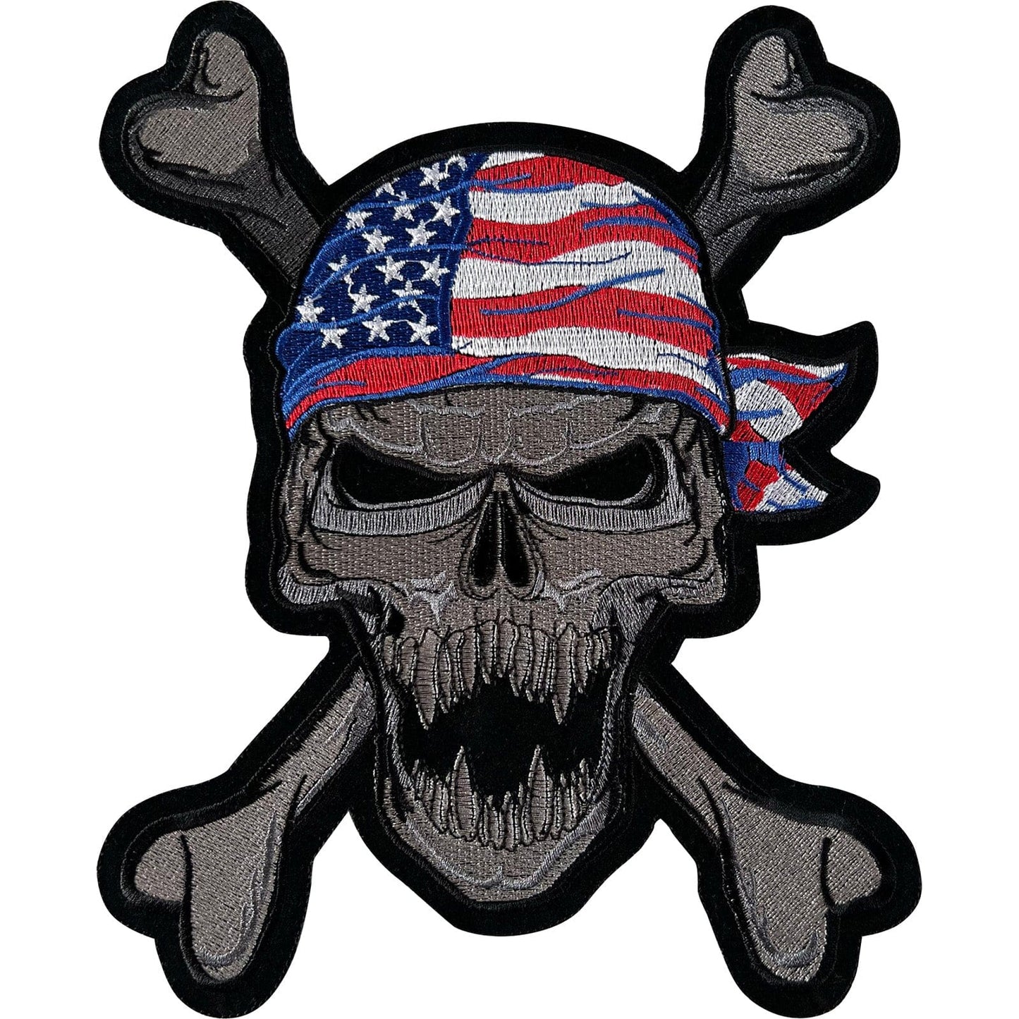 Large USA Flag Skull and Crossbones Patch Iron On Sew On Jacket Vest Biker Badge