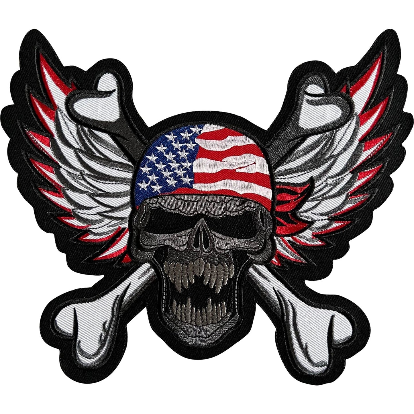 Large USA Flag Skull and Crossbones Wings Patch Iron Sew On Big Embroidery Badge