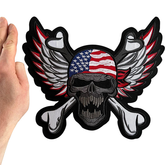 Large USA Flag Skull and Crossbones Wings Patch Iron Sew On Big Embroidery Badge