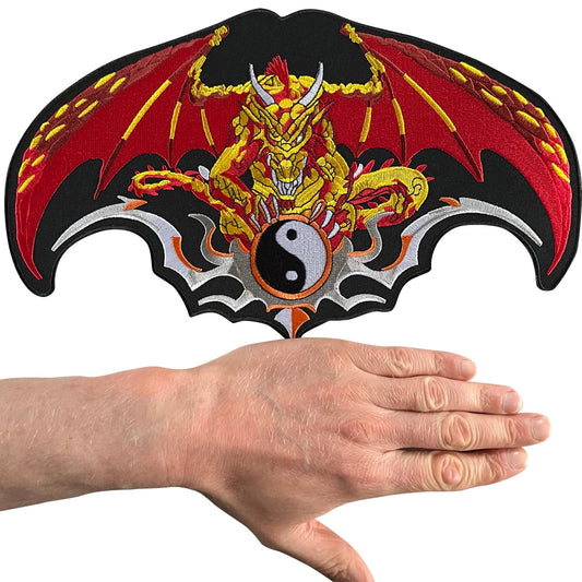 Large Yin and Yang Dragon Patch Iron Sew On T Shirt Jacket Big Embroidered Badge