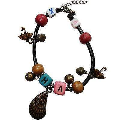 Letters H X V V Shell Umbrellas Wood Beads Bells Charm Bracelet Wristband Bangle