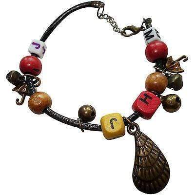 Letters J J M H Shell Umbrellas Wood Beads Bells Charm Bracelet Wristband Bangle