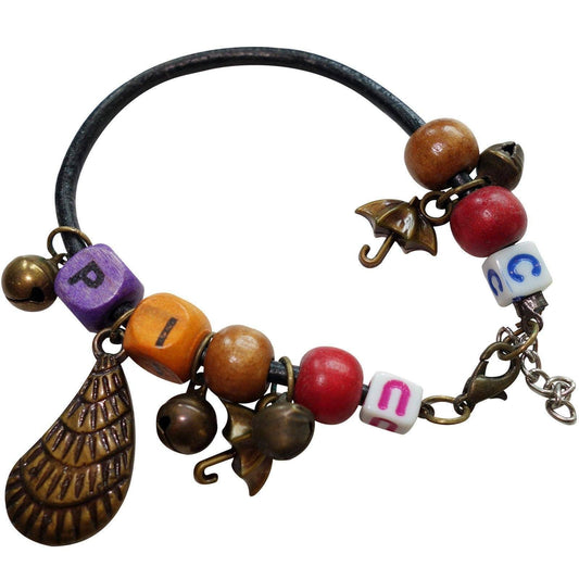 Letters P I U C Shell Umbrellas Wood Beads Bells Charm Bracelet Wristband Bangle