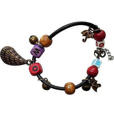 Letters W M O 0 Shell Umbrellas Wood Beads Bells Charm Bracelet Wristband Bangle