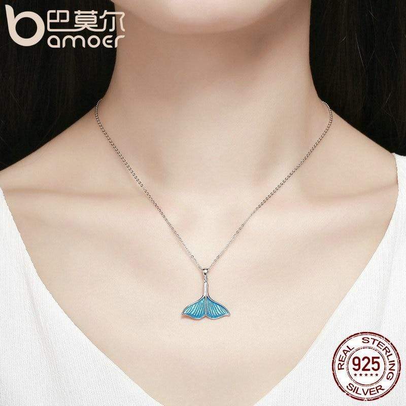Mermaid Necklace Chain and Pendant 925 Sterling Silver Ocean Sea Blue Enamel Fish Dolphin Whale Tail