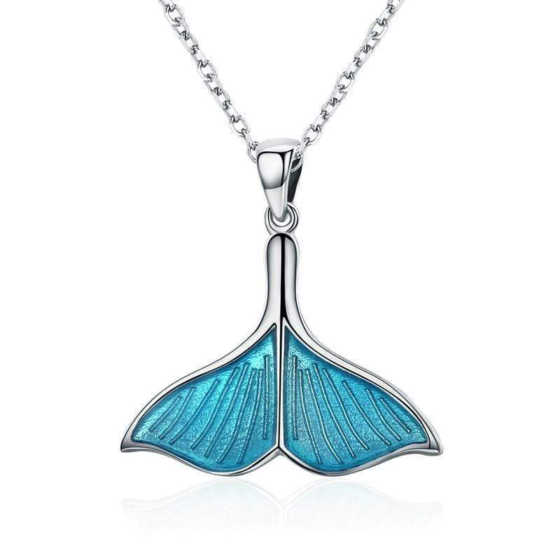 Mermaid Necklace Chain and Pendant 925 Sterling Silver Ocean Sea Blue Enamel Fish Dolphin Whale Tail
