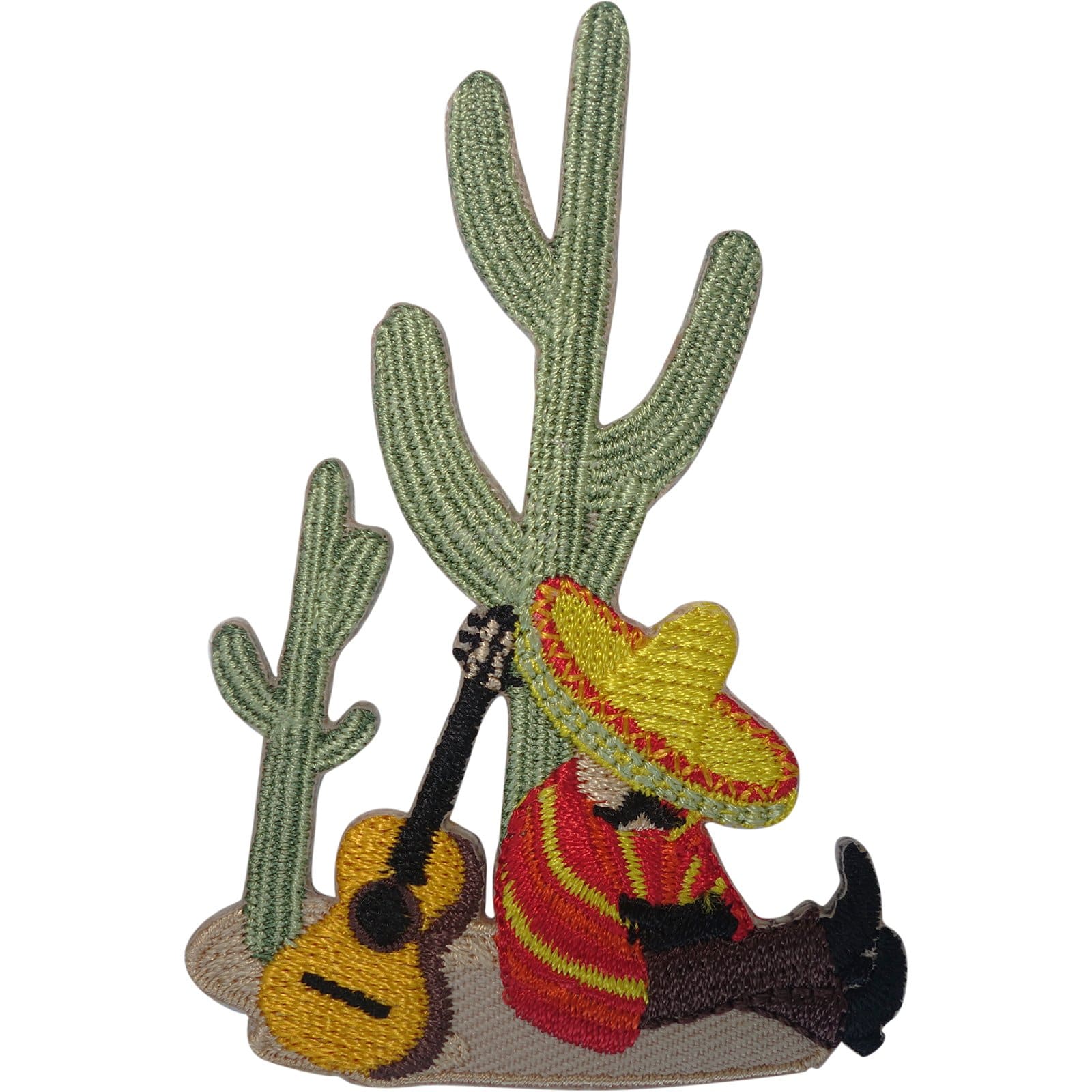 Mexican Sombrero Hat Cactus Guitar Patch Embroidered Badge Iron Sew On Clothes