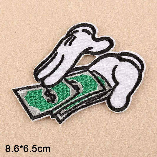 Money Iron On Patch Sew On Patch Hands Counting Dollar Bills Notes Embroidered Badge Embroidery Applique Motif