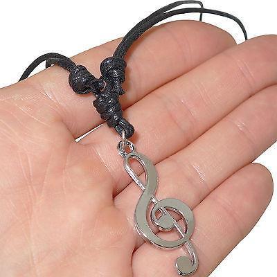 Music Note Pendant Chain Necklace Mens Kids Girls Womens Silver Colour Jewellery