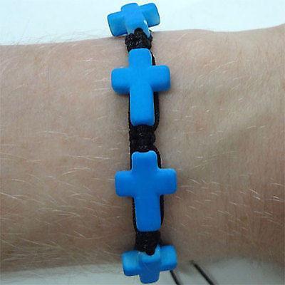 Neon Blue Jesus Cross Wristband Bracelet Bangle Mens Womens Girls Boys Jewellery