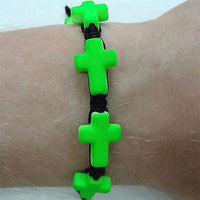 Neon Green Jesus Cross Wristband Bracelet Bangle Mens Womens Girls Boy Jewellery