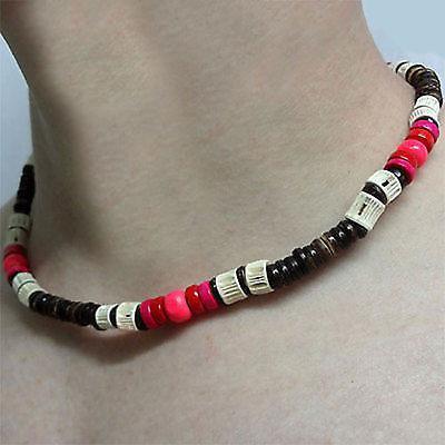 Neon Pink Wood Beads Elastic Stretch Necklace Chain Choker Ladies Womens Girls Neon Pink Wood Beads Elastic Stretch Necklace Chain Choker Ladies Womens Girls