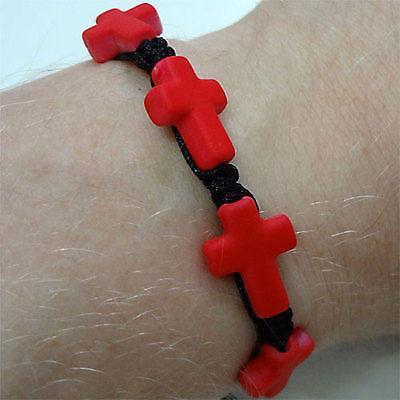 Neon Red Jesus Cross Wristband Bracelet Bangle Mens Ladies Girls Boys Jewellery