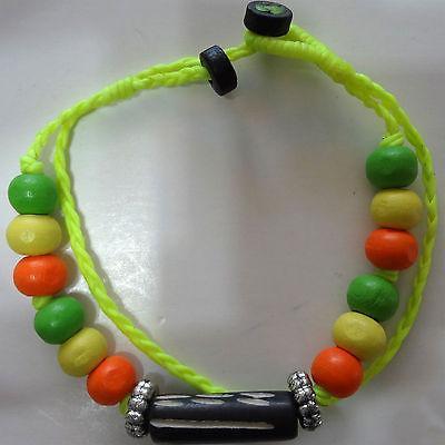 Neon Yellow Bracelet Wristband Bangle Mens Ladies Wood Beads Surfer Jewellery