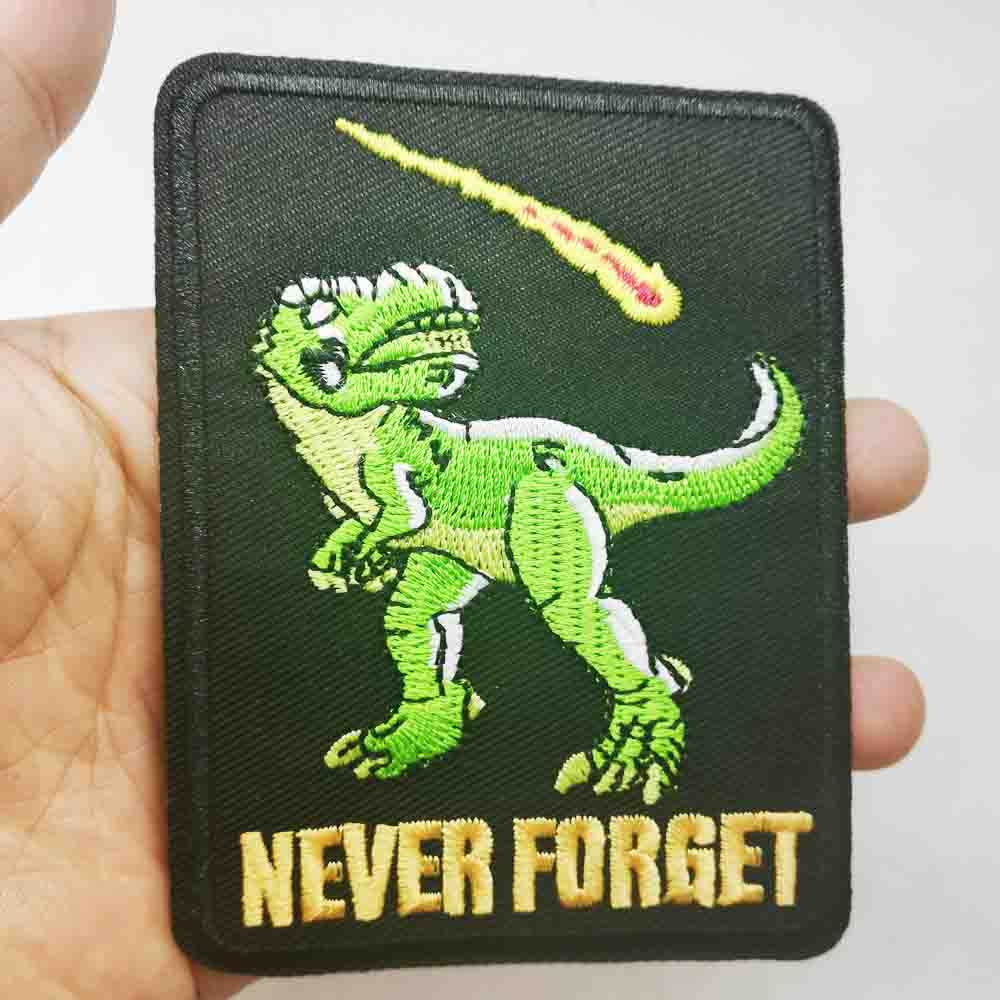 NEVER FORGET T Rex Dinosaur Iron On Patch Sew On Patch TRex Embroidered Badge Tyrannosaurus Rex Embroidery Applique Motif