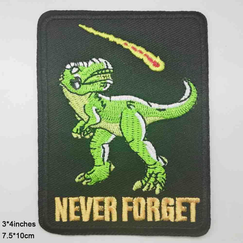 NEVER FORGET T Rex Dinosaur Iron On Patch Sew On Patch TRex Embroidered Badge Tyrannosaurus Rex Embroidery Applique Motif
