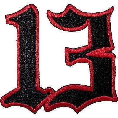 Number 13 Embroidered Iron Sew On Patch Black Red Thirteen Birthday Shirt Badge