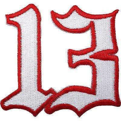 Number 13 Embroidered Iron Sew On Patch White Red Thirteen Birthday Shirt Badge