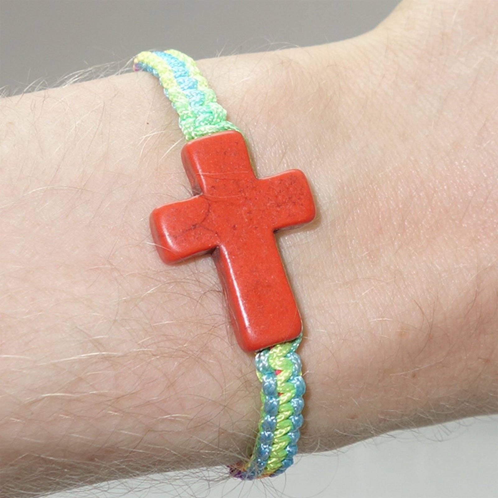 Orange Jesus Crucifix Cross Neon Charm Bracelet Wristband Bangle Ladies Children