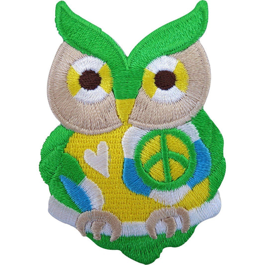 Owl Patch Iron On Badge / Sew On Embroidered Heart Peace Sign Symbol Applique