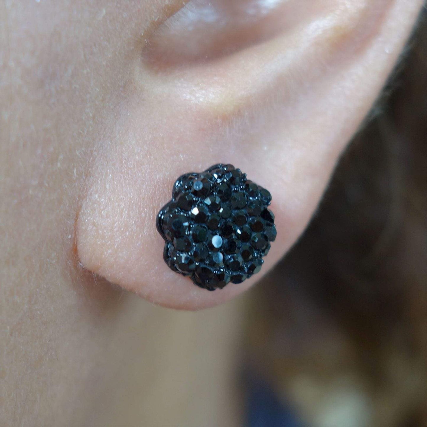 Pair 925 Sterling Silver Black Crystal Earrings Ladies Girls Ear Studs Jewellery