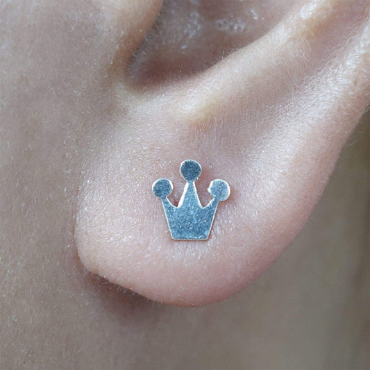 Pair 925 Sterling Silver Crown Earrings Ear Studs Womens Girls Ladies Jewellery