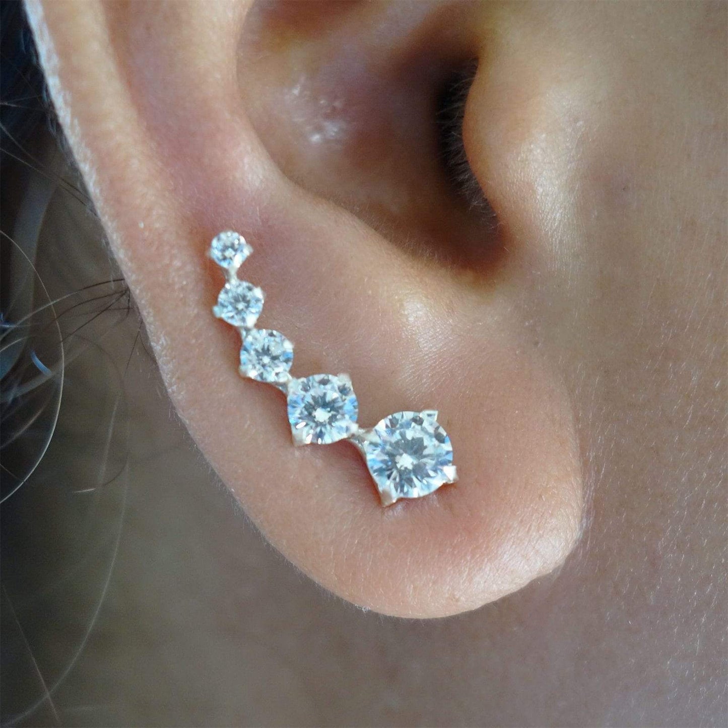 Pair 925 Sterling Silver Crystal Ear Cuff Stud Earrings Ladies Cuffs Jewellery