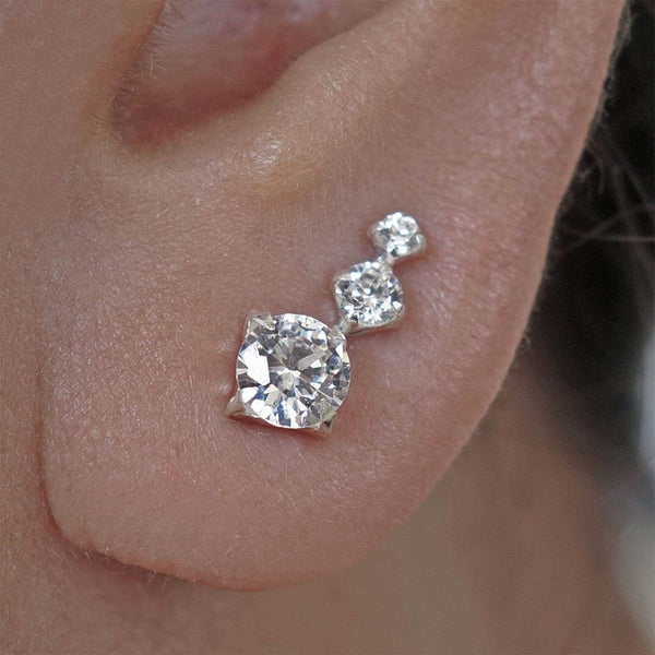 Pair 925 Sterling Silver Crystal Ear Cuff Stud Earrings Womens Cuffs Jewellery