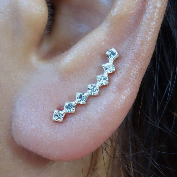 Pair 925 Sterling Silver Crystal Ear Cuff Stud Earrings Womens Ladies Girl Cuffs
