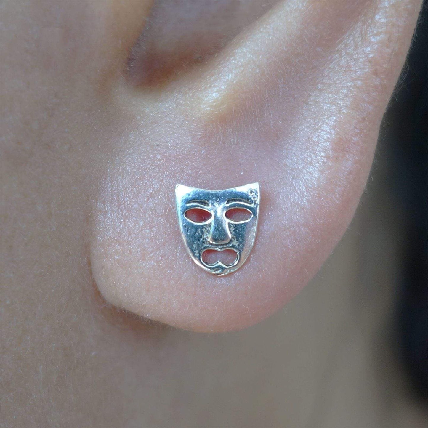 Pair 925 Sterling Silver Drama Face Mask Stud Earrings Ear Studs Fine Jewellery