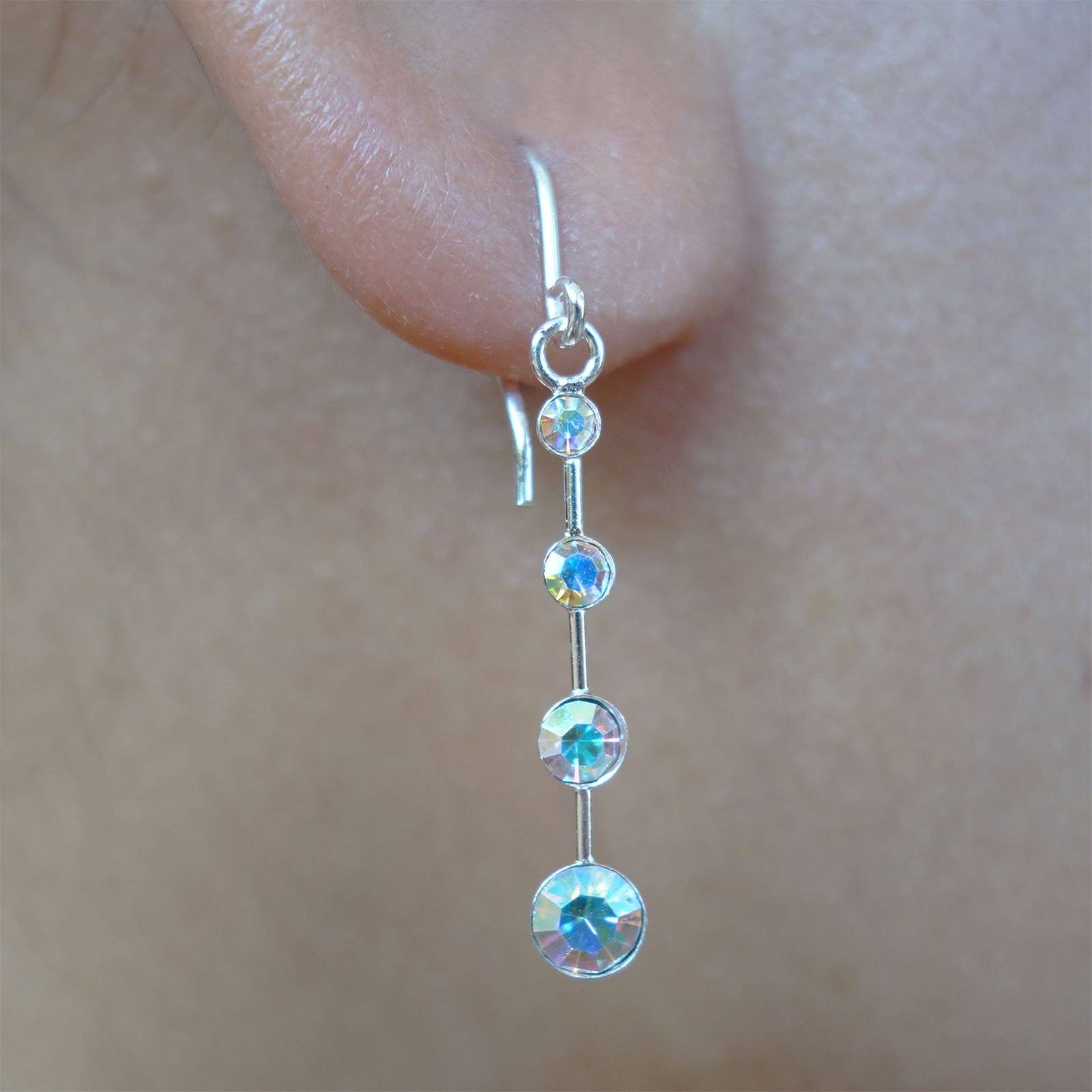 Pair 925 Sterling Silver Drop Earrings Crystal Ear Studs Dangle Stud Jewellery