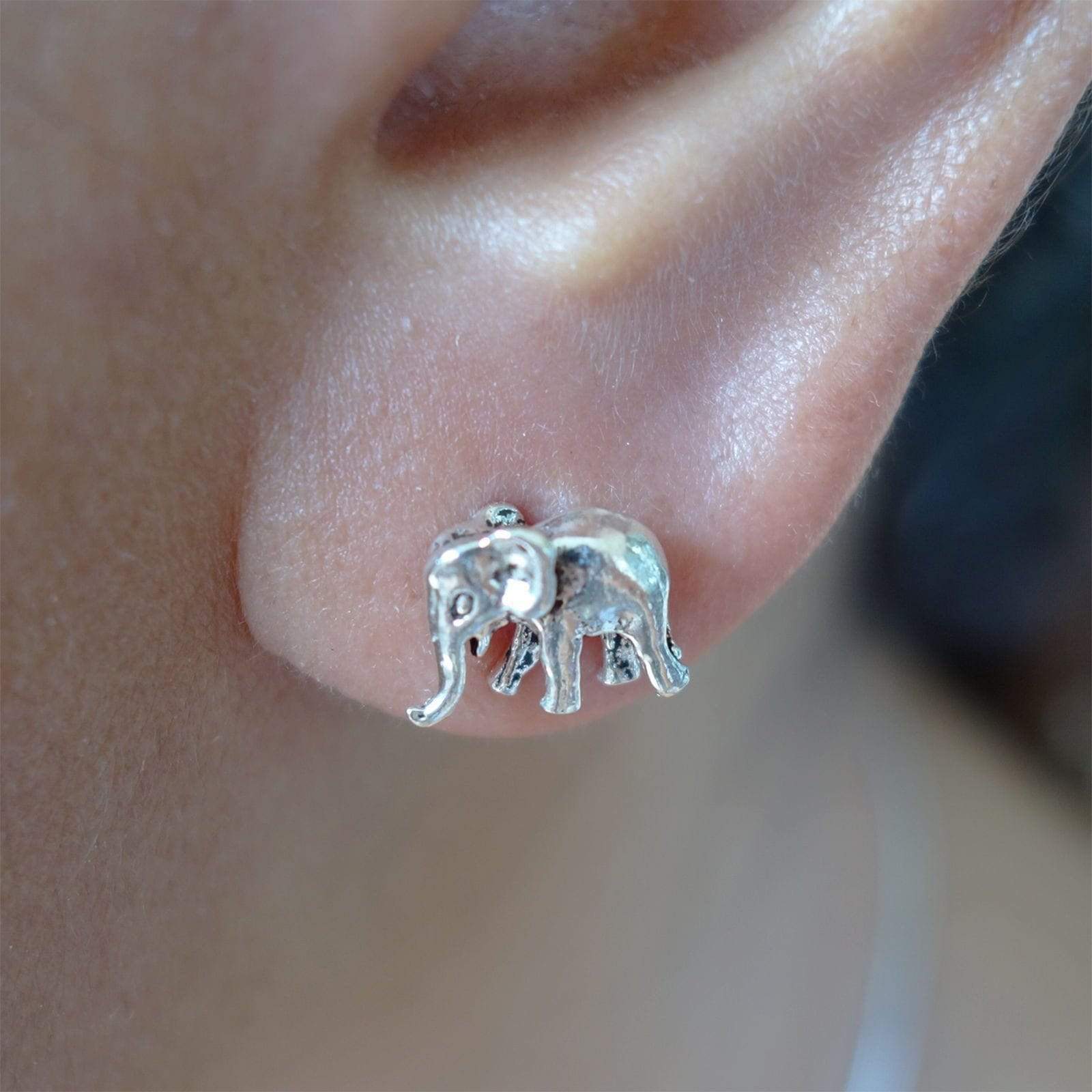 Pair 925 Sterling Silver Elephant Earrings Ear Studs Womens Girls Stud Jewellery