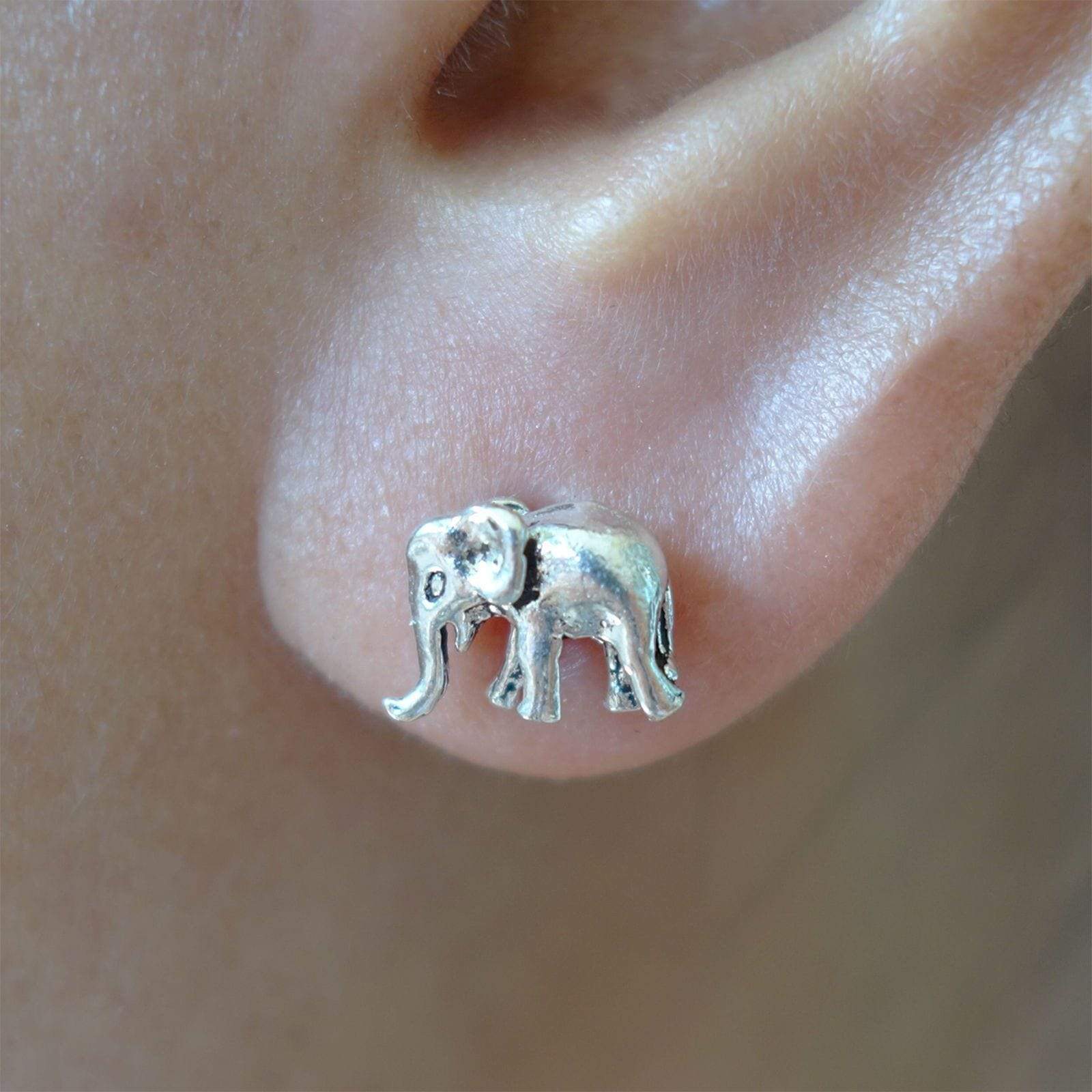 Pair 925 Sterling Silver Elephant Earrings Ear Studs Womens Girls Stud Jewellery