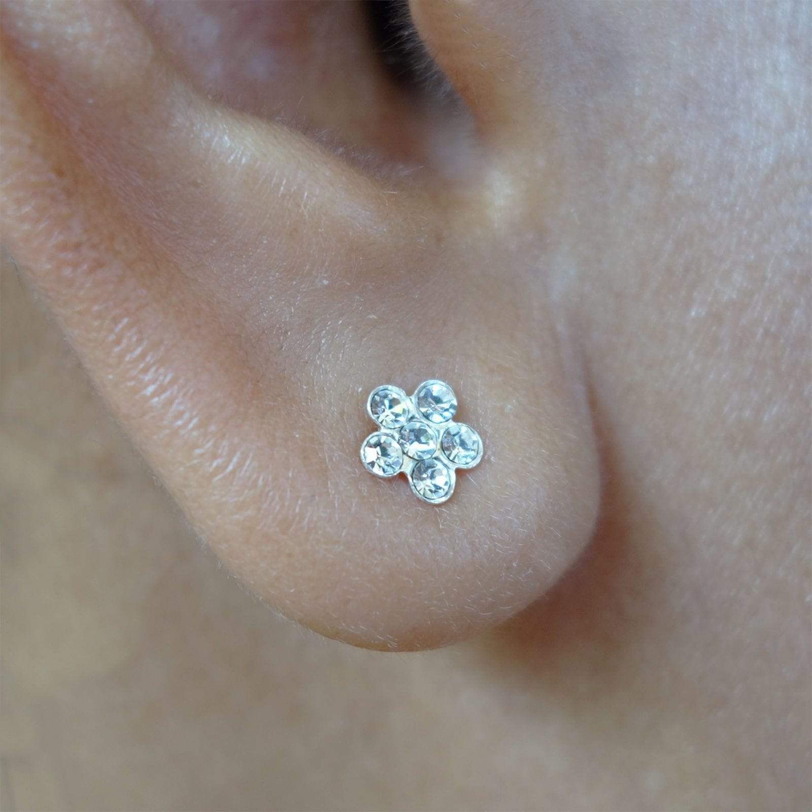 Pair 925 Sterling Silver Flower Stud Earrings Crystal Ear Studs Ladies Jewellery