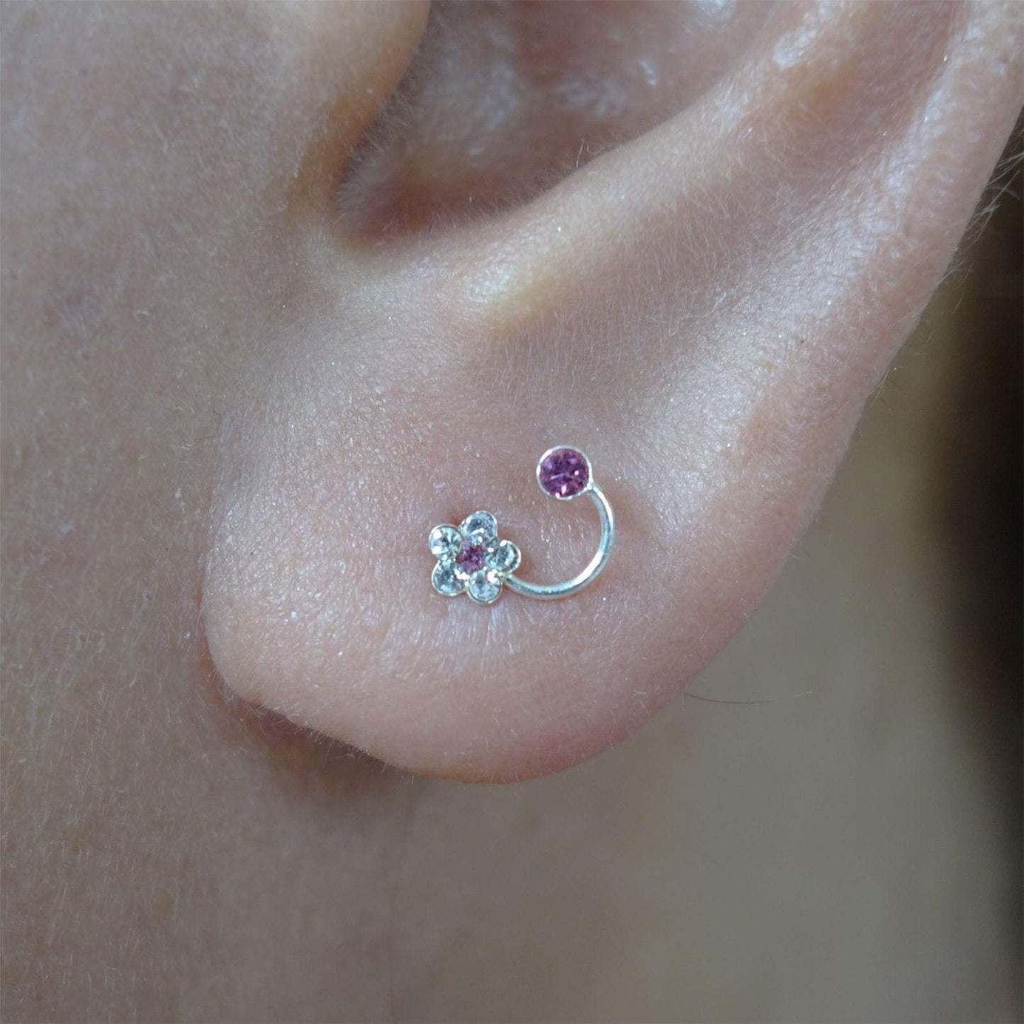 Pair 925 Sterling Silver Flower Stud Earrings Pink Crystal Ear Studs Jewellery Pair 925 Sterling Silver Flower Stud Earrings Pink Crystal Ear Studs Jewellery