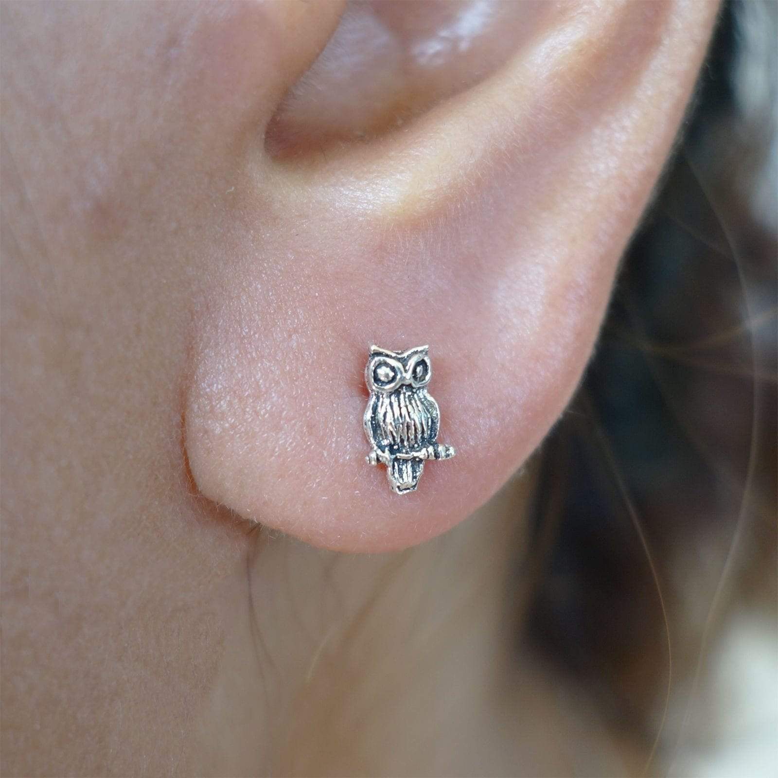 Pair 925 Sterling Silver Owl Earrings Ear Studs Womens Ladies Girls Stud Jewelry