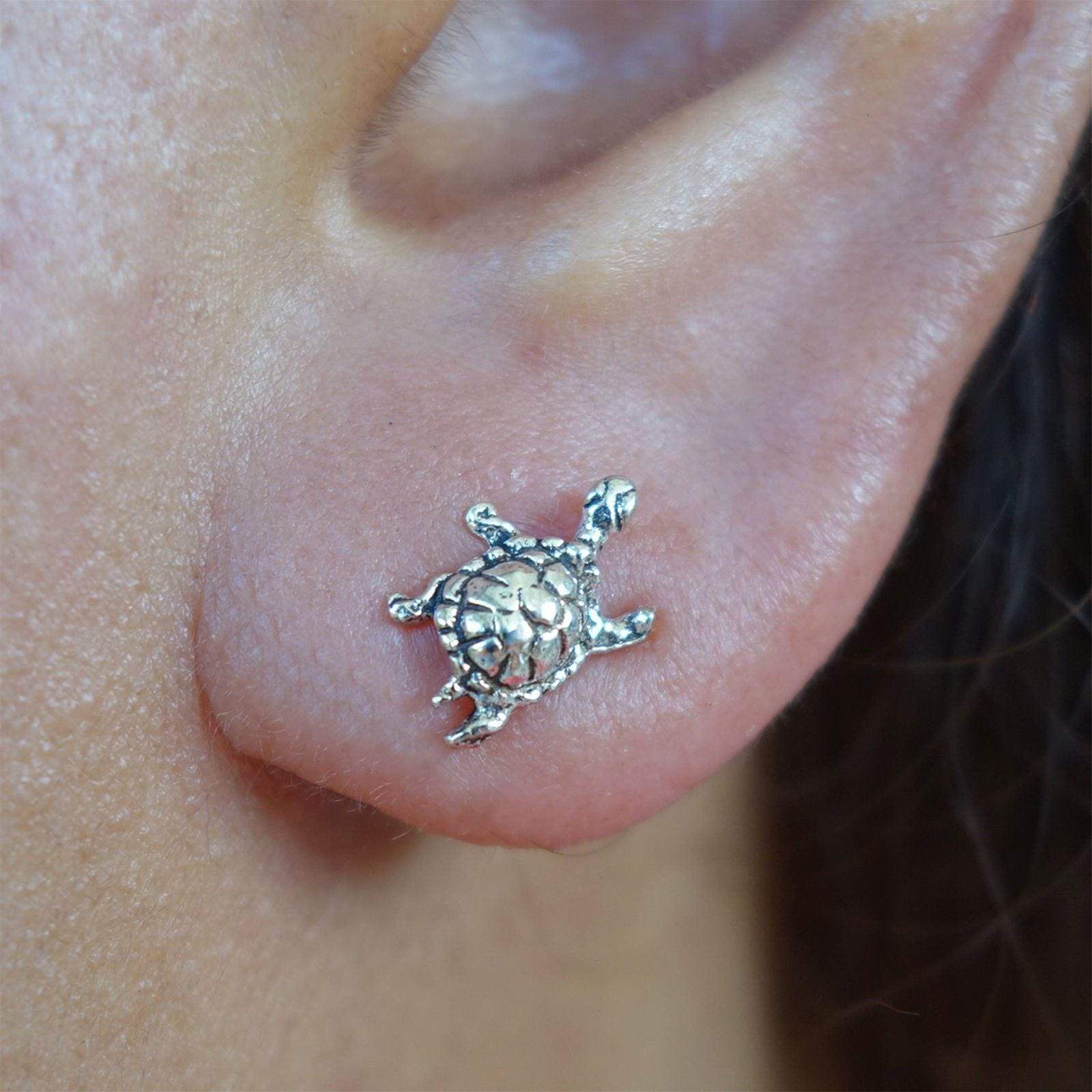 Pair 925 Sterling Silver Tortoise Ear Studs Mens Womens Stud Earrings Jewellery