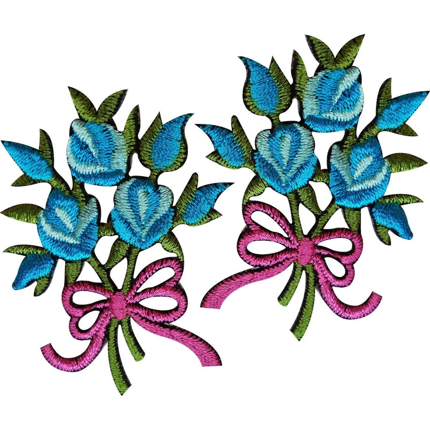 Pair Bouquet of Flowers Patches Iron Sew On Embroidered Patch Badge Blue Flower