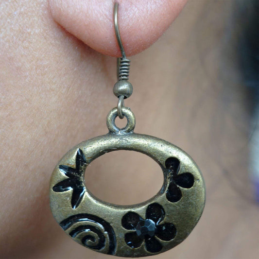 Pair Drop Dangle Hook Earrings Studs Black Bronze Girls Womens Flower Jewellery